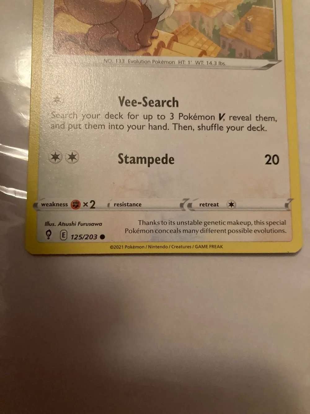 Pokemon Eevee Trading Card - Yellow Border, Brown Character